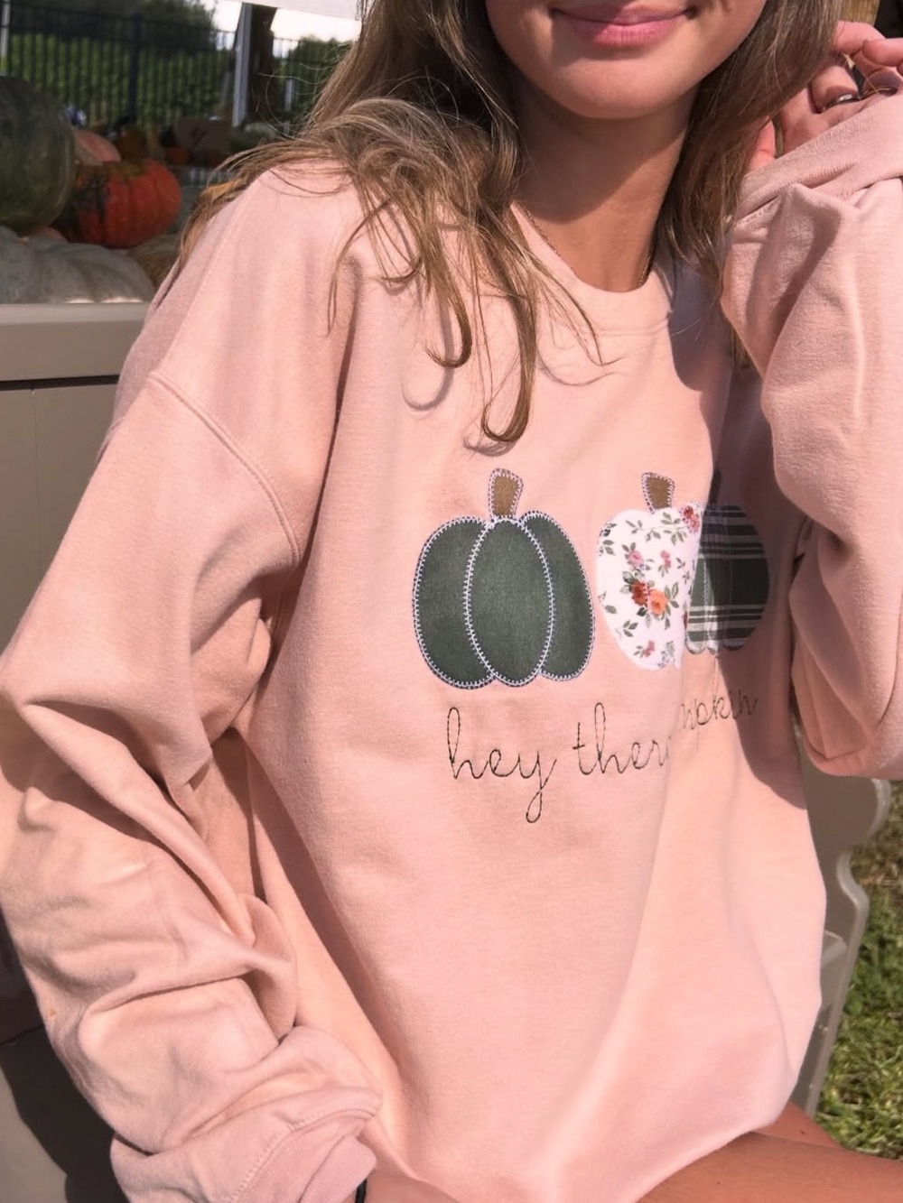 Hey There Pumpkin Appliqué Sweatshirt - peachy pink handmade boutique